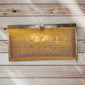 Vintage Ritz Portofino Metropolitan Gold sequin clutch bag with silver hardware